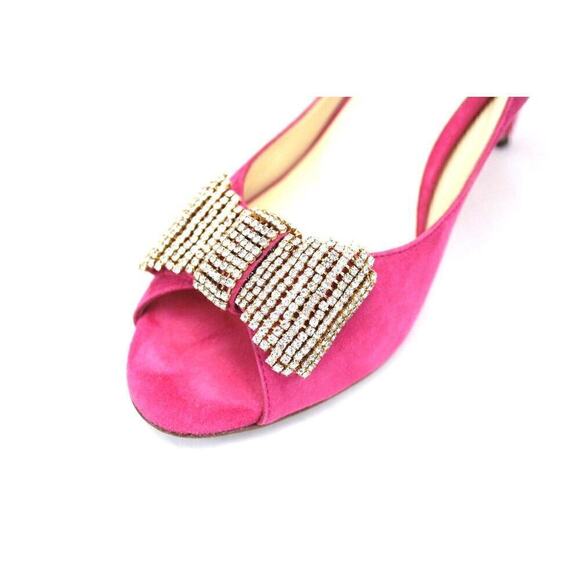 Kate Spade Crown Heels Fuchsia Suede w/ Crystal Bow Pink 8.5 B In Box/Bag $398 - Picture 6 of 12